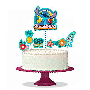 Topo de bolo Decoração Stitch kit 7 peças Festa Aniversário