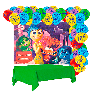 Kit festa Divertidamente Decora Painel+ Toalha Verde +Balão