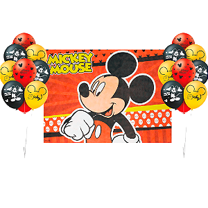 Kit festa Mickey Decoração Aniversário Painel TNT + 25 Balão