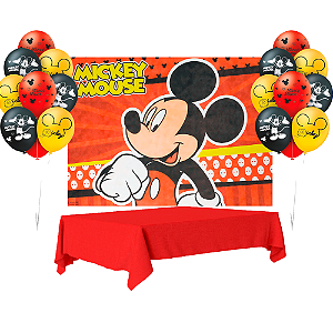 Kit festa Mickey Decoração Aniversário Painel +Toalha +Balão