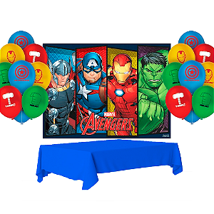 Kit festa Vingadores Decoração Anivers Painel +Toalha +Balão