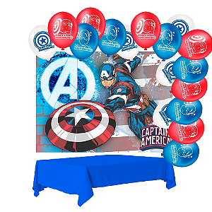 Kit festa Capitão America Decoração Painel + Toalha + Balão