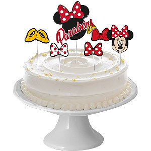 Topo de bolo 6pçs Decoração Minnie Mouse Festa Aniversário
