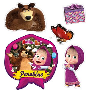 Topo de bolo 5pçs Decoração Masha e o Urso Festa Aniversário