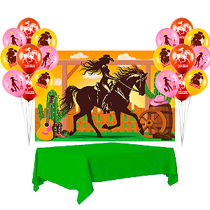 Kit festa Boiadeira Decoração Painel+ Toalha Verde+ 25 Balão