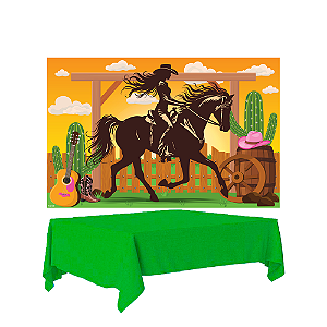 Kit festa Boiadeira Decoração Completa Painel+ Toalha Verde