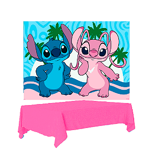 Kit festa Stitch Decoração Completa Painel TNT + Toalha Rosa