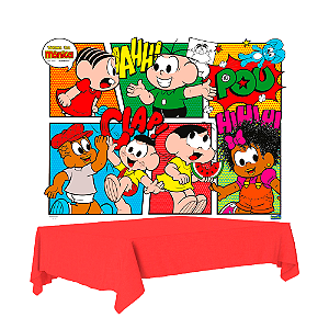 Kit festa Turma da monica Decoração Painel + Toalha Vermelho