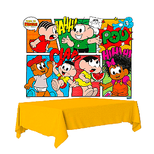 Kit festa Turma da monica Decoração Painel + Toalha Amarelo