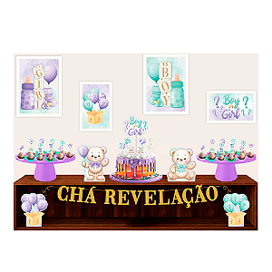 Kit festa Chá Revelação Decoração Completo EVA Verde lilás