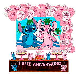 Kit Festa Stitch Rosa Decoração Aniversário + 25 Balão