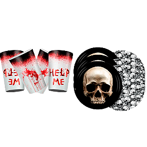 Kit festa Halloween Decoração aniversário Pratos + Copos 16u