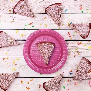 10 Pratos Descartáveis Festa Aniversár Fucsia Perolado 15cm