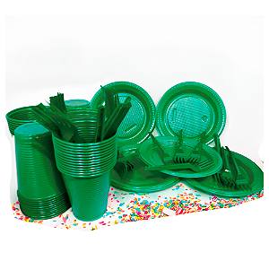 Kit Descartáveis Verde festas 110peças Pratos Copos Garfos