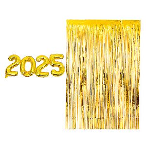 Kit Festa Ano Novo Decoração Reveillon 2025 Cortina + Balão
