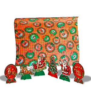 Kit festa Natal Decoração Completa Painel TNT + 6 Display