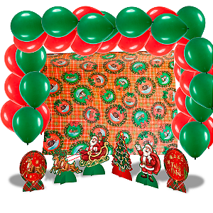 Kit festa Natal decoração Completa Painel + Balão + Display