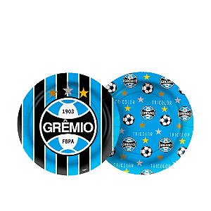 8 Pratos Redondo Festa Gremio Decoração Aniversário 18cm