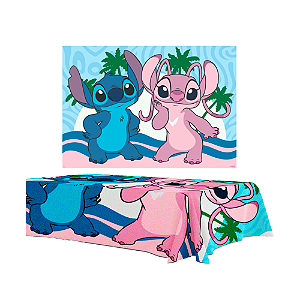 Kit festa Stitch Rosa Decoração Aniversário Toalha + Painel