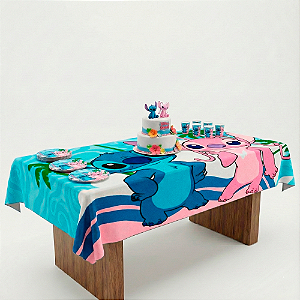 Toalha De Mesa Decoração Stitch Rosa Festa Aniversário 1,40m