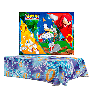 Kit festa Sonic Decoração Aniversário Toalha + Painel