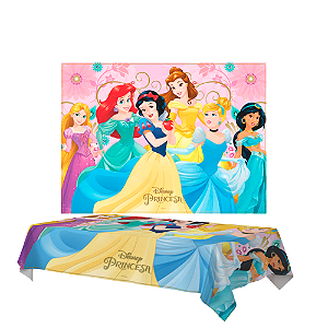 Kit festa Princesas Decoração Aniversário Toalha + Painel