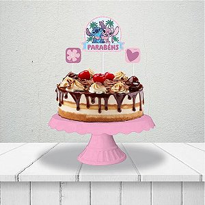 Topo de bolo festa Stitch Rosa Decoração Aniversário complet