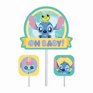 Topo de Bolo Festa Stitch Baby Decoração Aniversário 13x22cm