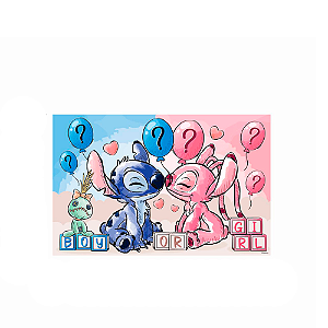 Painel Sublimado Festa Stitch Revelação Decoração Anive 85cm
