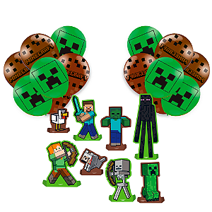 Kit festa Minecraft Decoração Aniversário 8 Display+25 Balão