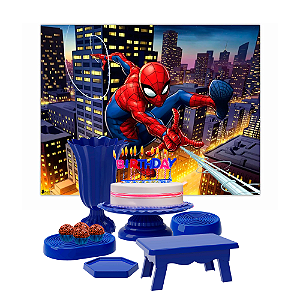 Kit Festa Decoração Homem Aranha Bandejas+Boleiras+Mesa+Vaso