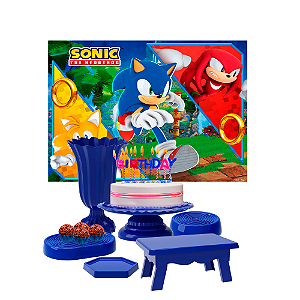 Kit Festa Decoração Sonic Bandejas+ Boleiras+Mesa+Vaso