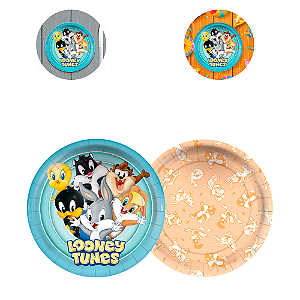 8 Pratos Redondo Decoração Looney Tunes Festa Aniversario