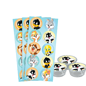 30 Adesivos Redondo 5x5cm Decoração Festa Looney Tunes
