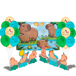 Kit festa Capivara Decoração Painel +Balão +Display completo