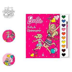 Livro para colorir Barbie festa aniversário Aquarela Cores