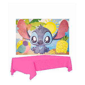 Kit festa Stitch Baby Decoração aniversário Painel + Toalha