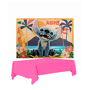 Kit festa Stitch Filme Decoração aniversário Painel + Toalha