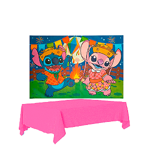 Kit festa Stitch Junina Decoração aniversário Painel +Toalha
