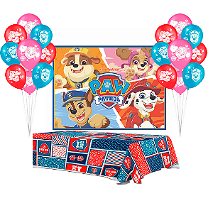 Kit Festa Patrulha canina Decoração Balão+Painel +Toalha TNT