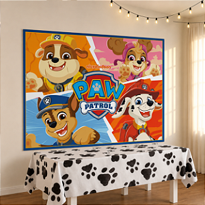 Kit Festa Patrulha canina Decoração Painel + Toalha Patinhas