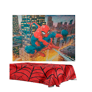 Kit Toalha e Painel Festa Homem-Aranha Decoração Aniversário