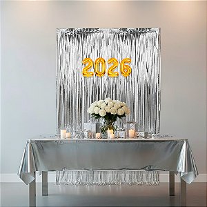 Kit Balão Festa Ano Novo Decoração Balão + Toalha+ 2 Cortina