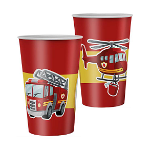 8 Copos Lembrancinha Decoração Bombeiros Festa Aniver 180ML