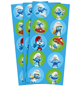 30 Adesivos Festa Smurfs Decoração Aniversario 5x5cm
