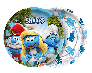 8 Pratos Redondo Decoração Smurfs Festa Aniversário 18cm