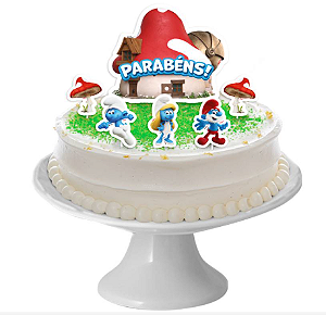 Topo De Bolo Festa Smurfs Decoração Aniversario 6pçs