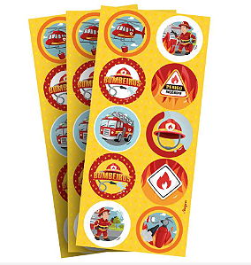 30 Adesivos Festa Bombeiros Decoração Aniversario 5x5cm