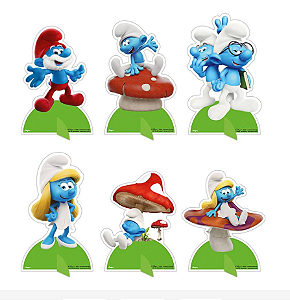 6 Display De Mesa Decoração Smurfs Festa Aniversario