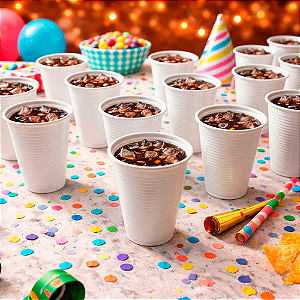 50 Copos Descartáveis  Branco Decoração Aniversário 200ML